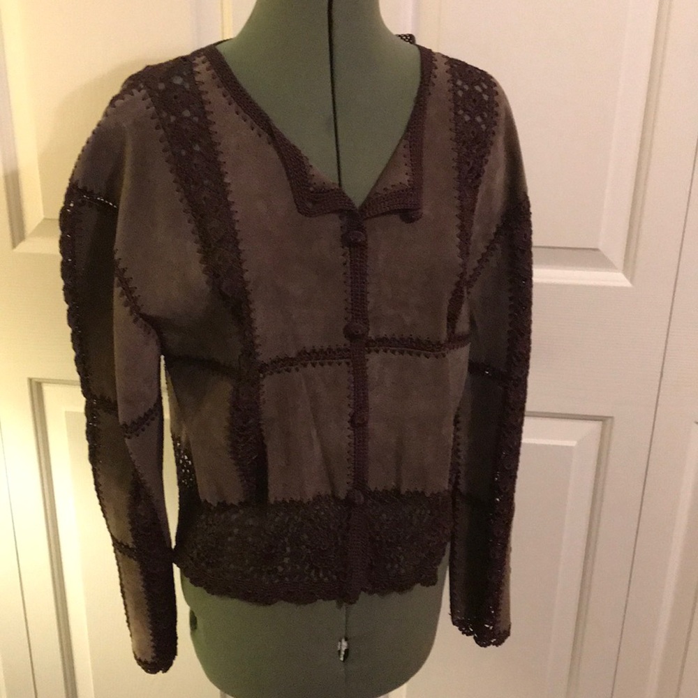 Brown crochet Lace-Trimmed Women's Jacket